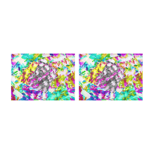 camouflage psychedelic splash painting abstract in pink blue yellow green purple Placemat 14’’ x 19’’ (Set of 2)