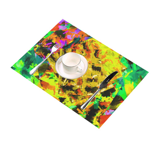 camouflage splash painting abstract in yellow green brown red orange Placemat 14’’ x 19’’ (Two Pieces)
