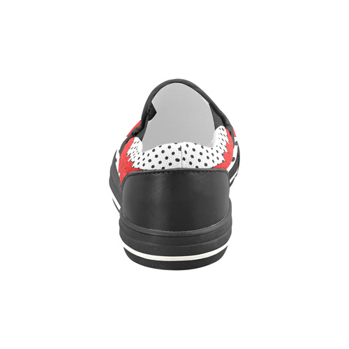 Polka Dots Stripes black white Comic Ribbon red Women's Slip-on Canvas Shoes/Large Size (Model 019)