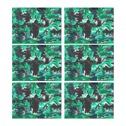 psychedelic vintage camouflage painting texture abstract in green and black Placemat 14’’ x 19’’ (Set of 6)