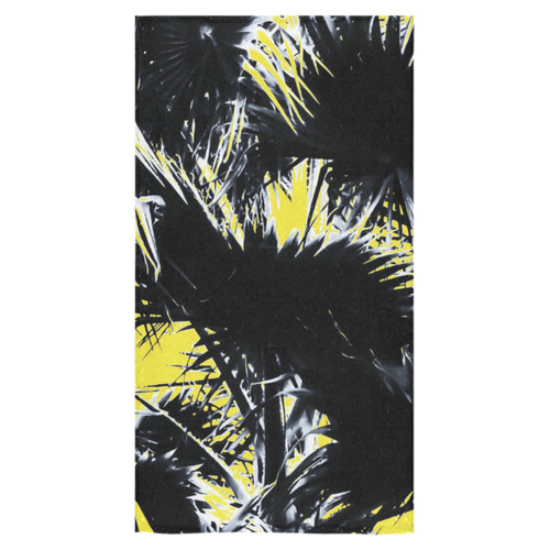 black and white palm leaves with yellow background Bath Towel 30"x56"