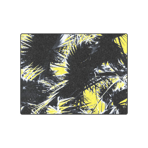 black and white palm leaves with yellow background Blanket 50"x60"