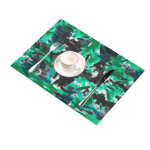 psychedelic vintage camouflage painting texture abstract in green and black Placemat 14’’ x 19’’ (Set of 2)