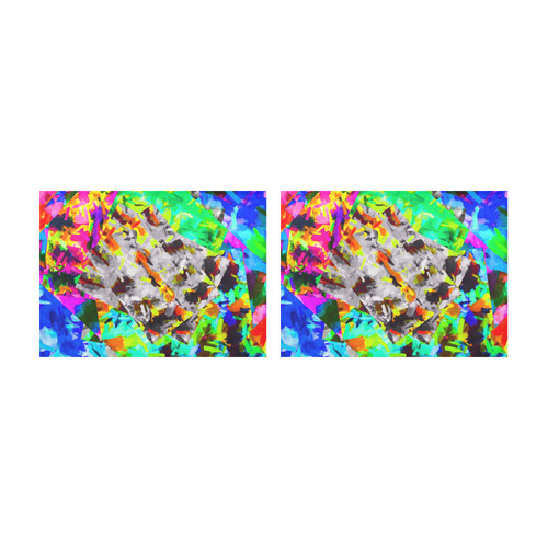 camouflage psychedelic splash painting abstract in blue green orange pink brown Placemat 14’’ x 19’’ (Set of 2)