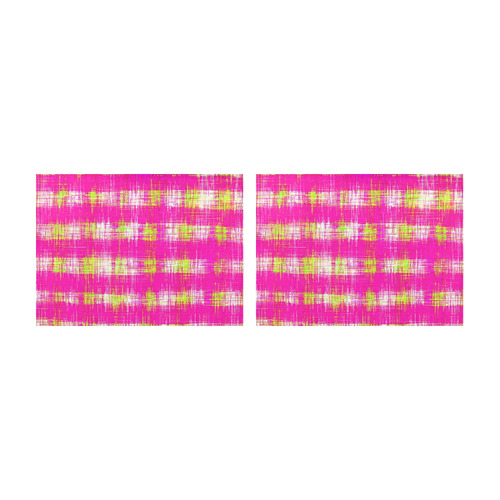 plaid pattern graffiti painting abstract in pink and yellow Placemat 14’’ x 19’’ (Two Pieces)
