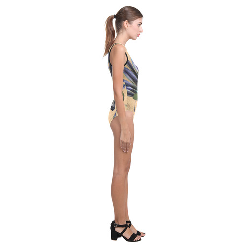 Cool skull with feathers and flowers Vest One Piece Swimsuit (Model S04)