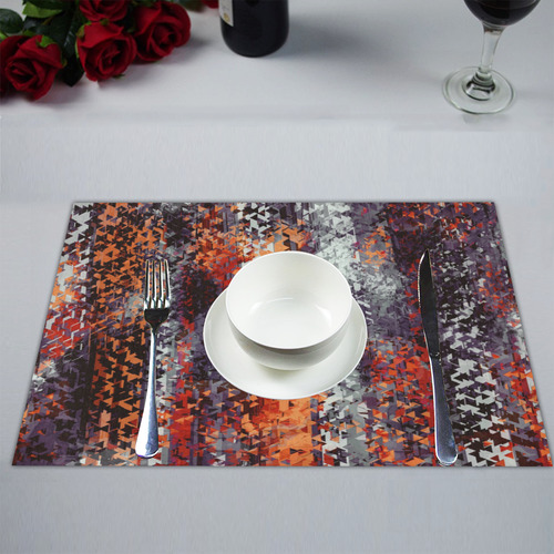 psychedelic geometric polygon shape pattern abstract in black orange brown red Placemat 14’’ x 19’’ (Two Pieces)