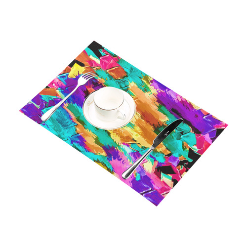 psychedelic splash painting texture abstract background in pink green purple yellow brown Placemat 12’’ x 18’’ (Set of 4)