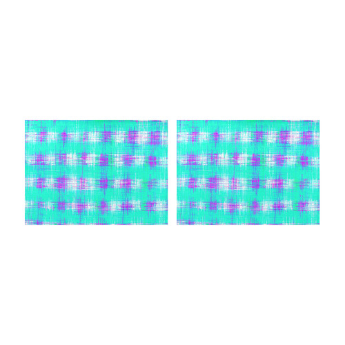 plaid pattern graffiti painting abstract in blue green and pink Placemat 14’’ x 19’’ (Set of 2)