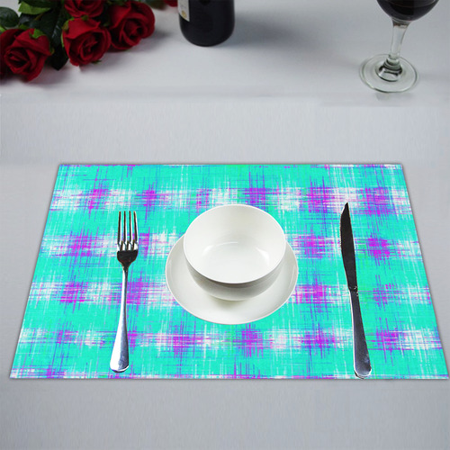 plaid pattern graffiti painting abstract in blue green and pink Placemat 14’’ x 19’’ (Set of 6)