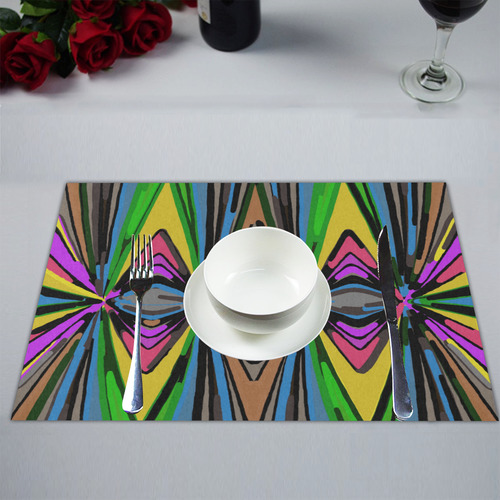 psychedelic geometric graffiti triangle pattern in pink green blue yellow and brown Placemat 14’’ x 19’’