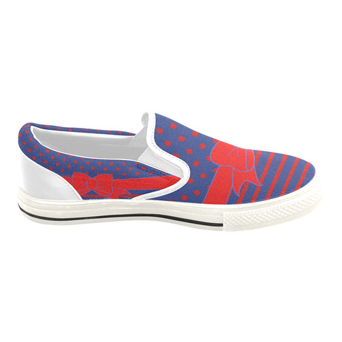 Polka Dots Stripes Comic Ribbon blue red Women's Slip-on Canvas Shoes/Large Size (Model 019)