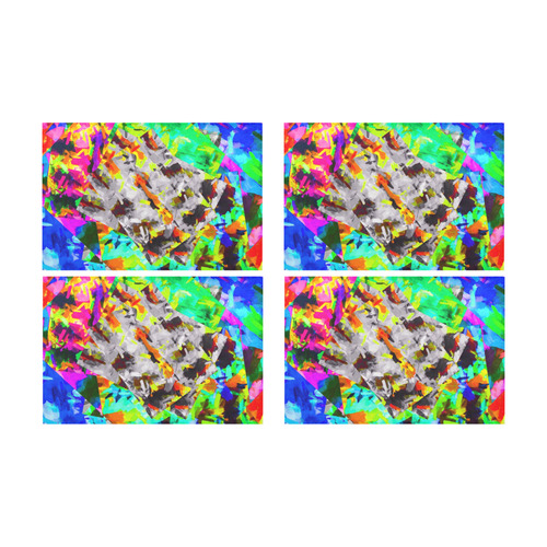 camouflage psychedelic splash painting abstract in blue green orange pink brown Placemat 12’’ x 18’’ (Four Pieces)