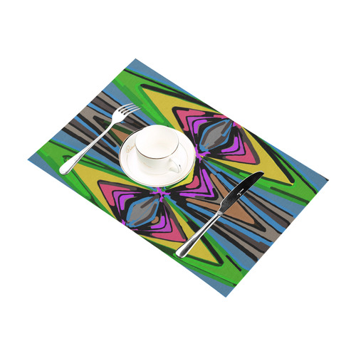 psychedelic geometric graffiti triangle pattern in pink green blue yellow and brown Placemat 12’’ x 18’’ (Set of 2)