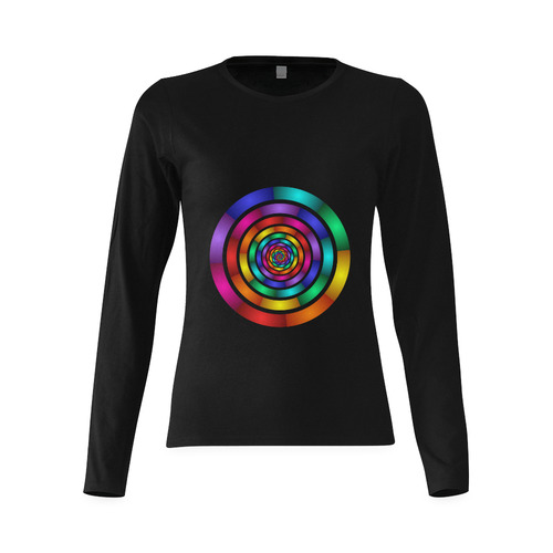 Round Psychedelic Colorful Modern Fractal Graphic Sunny Women's T-shirt (long-sleeve) (Model T07)