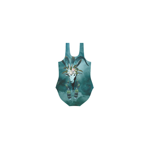 The billy goat with feathers and flowers Vest One Piece Swimsuit (Model S04)