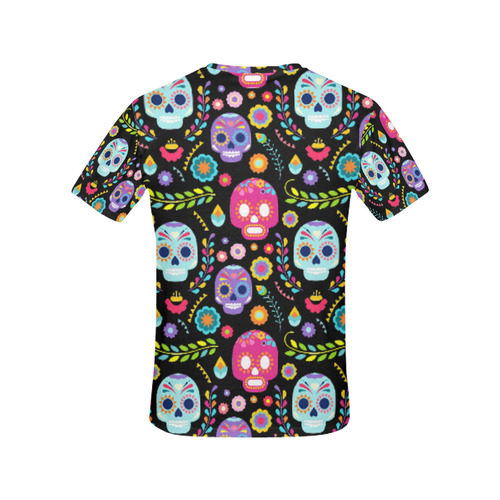 Day of the Dead Sugar Skull Floral Pattern All Over Print T-Shirt for Women (USA Size) (Model T40)