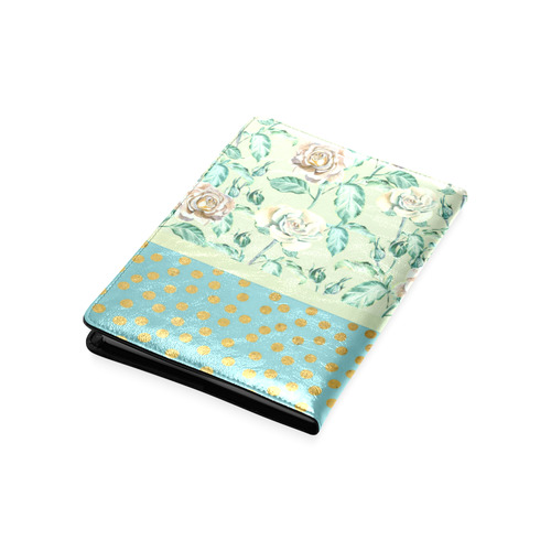 Vintage Roses Polka Dots Ribbon - Teal Gold Custom NoteBook A5