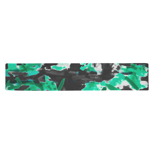 psychedelic vintage camouflage painting texture abstract in green and black Table Runner 14x72 inch