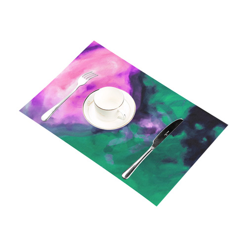psychedelic splash painting texture abstract background in green and pink Placemat 12’’ x 18’’ (Two Pieces)