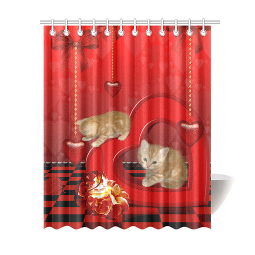 Cute kitten with hearts Shower Curtain 69"x84"