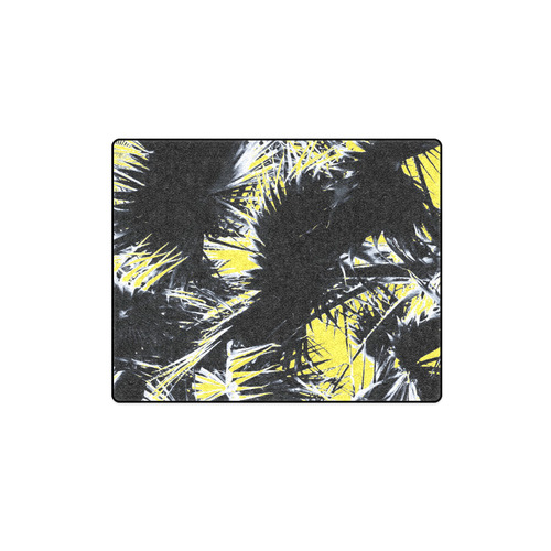 black and white palm leaves with yellow background Blanket 40"x50"