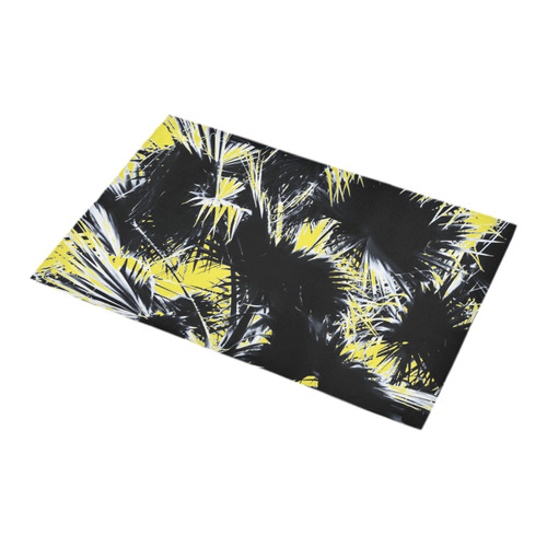 black and white palm leaves with yellow background Bath Rug 16''x 28''