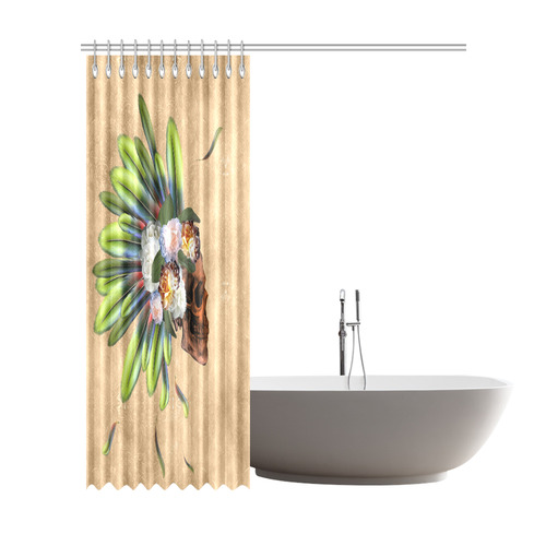Amazing skull with feathers and flowers Shower Curtain 72"x84"