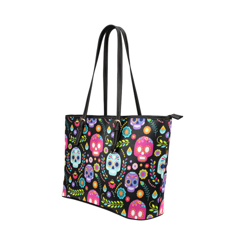 Sugar Skull Day of the Dead Floral Pattern Leather Tote Bag/Small (Model 1651)