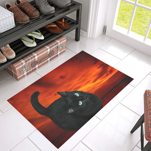Cat and Red Sky Azalea Doormat 30" x 18" (Sponge Material)