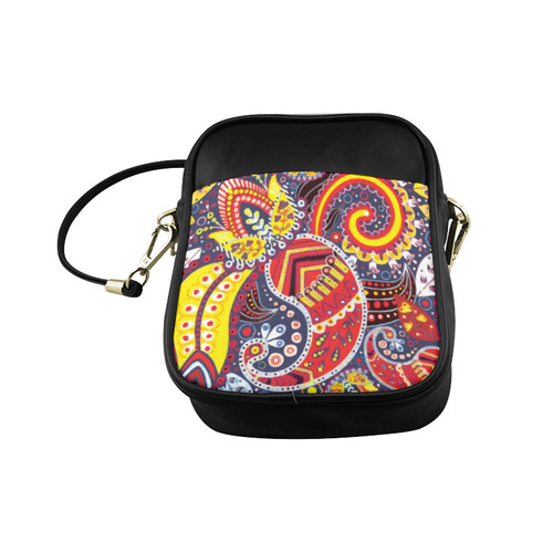 Vintage Floral Paisley Red Yellow Sling Bag (Model 1627)