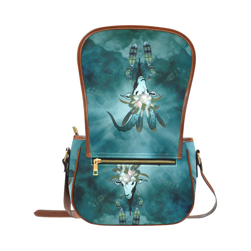 The billy goat with feathers and flowers Saddle Bag/Large (Model 1649)