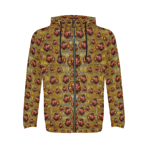 Angels in gold and flowers of paradise rocks All Over Print Full Zip Hoodie for Men (Model H14)