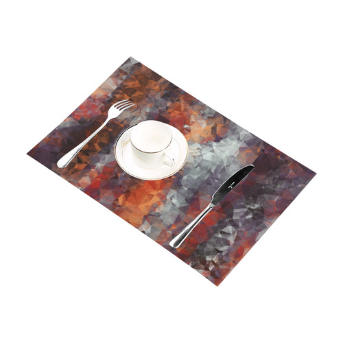 psychedelic geometric polygon shape pattern abstract in orange brown red black Placemat 12’’ x 18’’ (Two Pieces)