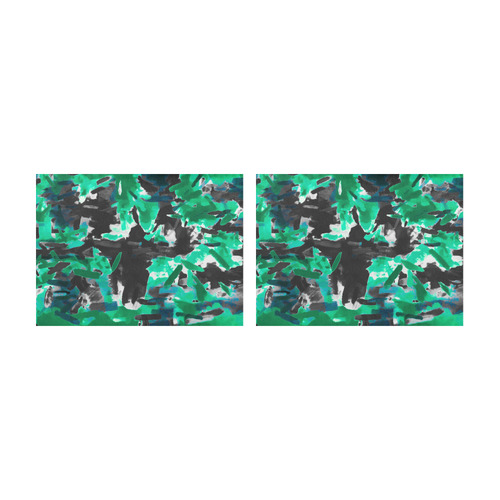 psychedelic vintage camouflage painting texture abstract in green and black Placemat 14’’ x 19’’ (Set of 2)