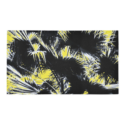 black and white palm leaves with yellow background Bath Rug 16''x 28''