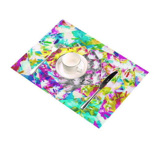 camouflage psychedelic splash painting abstract in pink blue yellow green purple Placemat 14’’ x 19’’ (Set of 2)