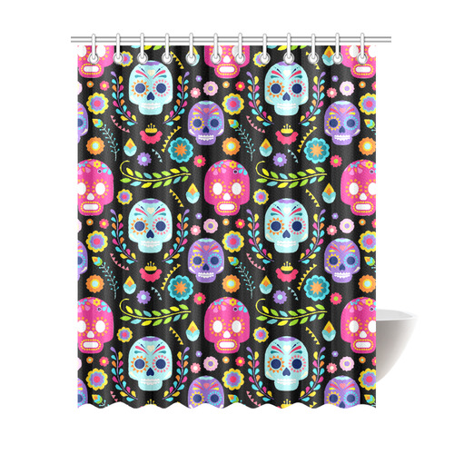 Day of the Dead Sugar Skull Floral Pattern Shower Curtain 69"x84"