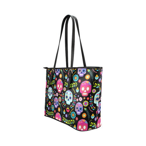 Sugar Skull Day of the Dead Floral Pattern Leather Tote Bag/Small (Model 1651)