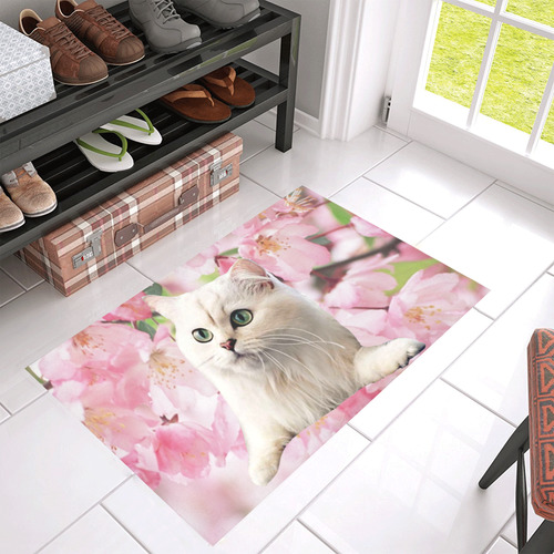 Cat and Flowers Azalea Doormat 30" x 18" (Sponge Material)