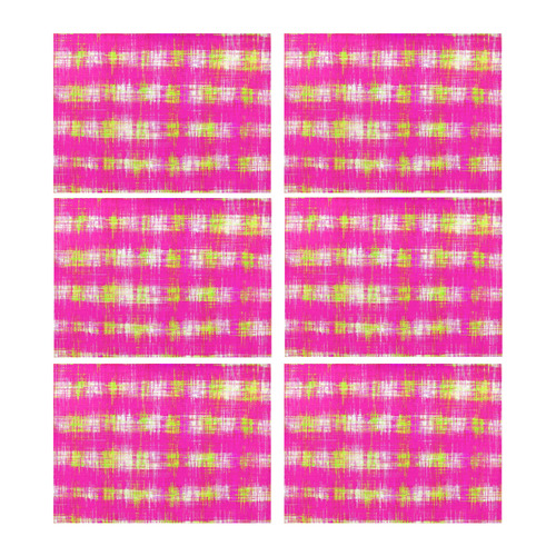 plaid pattern graffiti painting abstract in pink and yellow Placemat 14’’ x 19’’ (Six Pieces)