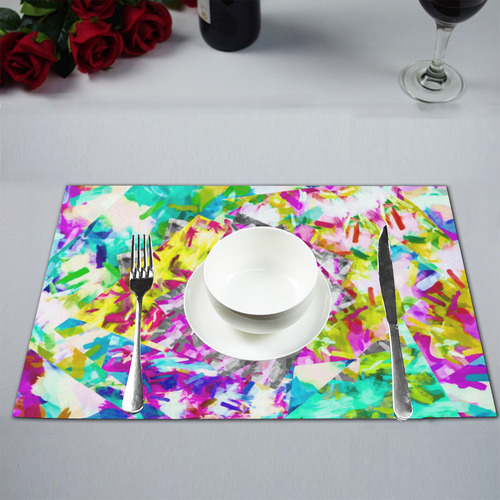 camouflage psychedelic splash painting abstract in pink blue yellow green purple Placemat 12’’ x 18’’ (Four Pieces)