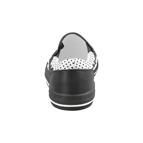 Polka Dots Stripes black white Comic Ribbon black Women's Slip-on Canvas Shoes/Large Size (Model 019)