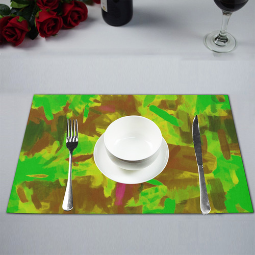 camouflage painting texture abstract background in green yellow brown Placemat 12''x18''