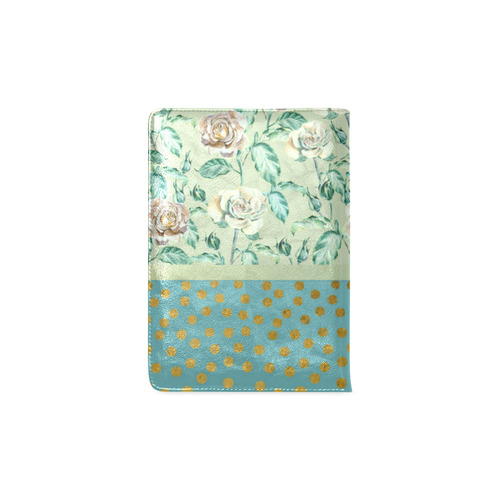 Vintage Roses Polka Dots Ribbon - Teal Gold Custom NoteBook A5