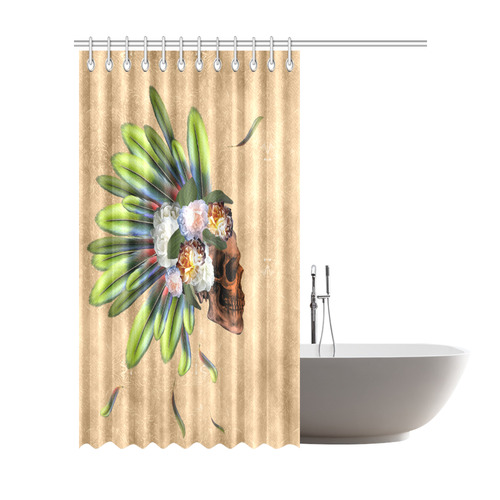 Amazing skull with feathers and flowers Shower Curtain 72"x84"