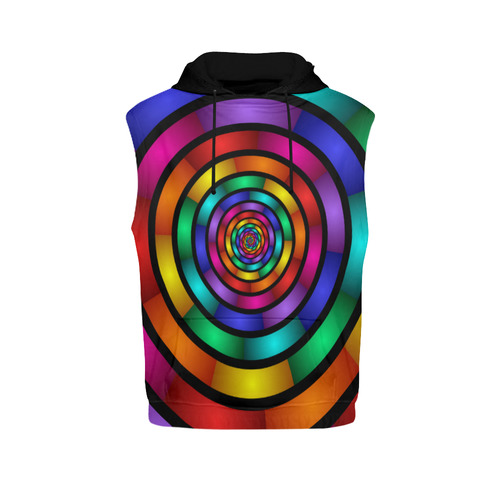 Round Psychedelic Colorful Modern Fractal Graphic All Over Print Sleeveless Hoodie for Women (Model H15)