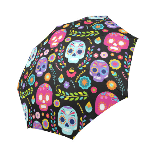 Day of the Dead Sugar Skull Floral Pattern Auto-Foldable Umbrella (Model U04)