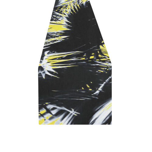 black and white palm leaves with yellow background Table Runner 14x72 inch
