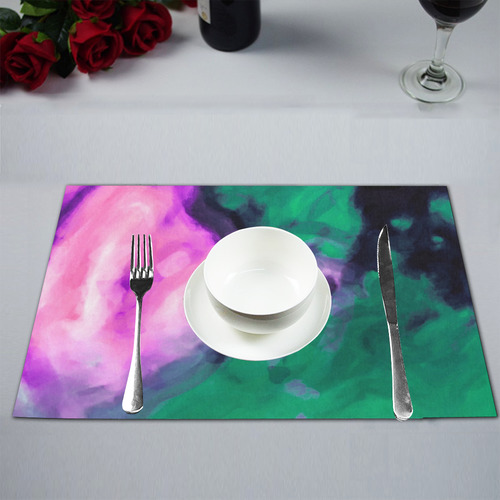psychedelic splash painting texture abstract background in green and pink Placemat 12’’ x 18’’ (Six Pieces)